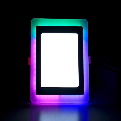3 + 3 Watt Double Color Square LED Panel Light Side 3D Effect Light Color-White And PGB