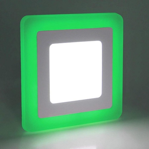 3 + 3 Watt Double Color Square LED Panel Light Side 3D Effect Light Color-White And Green