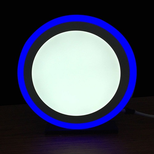 12+4 Watt Double Color Round Surface LED Panel Light Side 3D Effect Light (White & Blue)