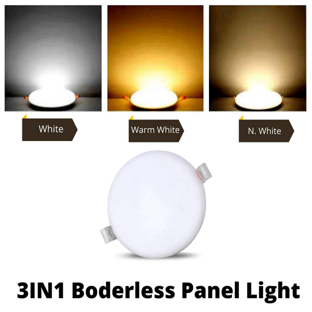 10W Round Border less Led Panel Light With Adjustable base Color-3 IN 1