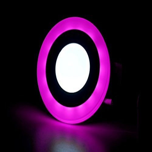 3+3 Watt Double Color Round Surface LED Panel Light Side 3D Effect Light (White & Pink)