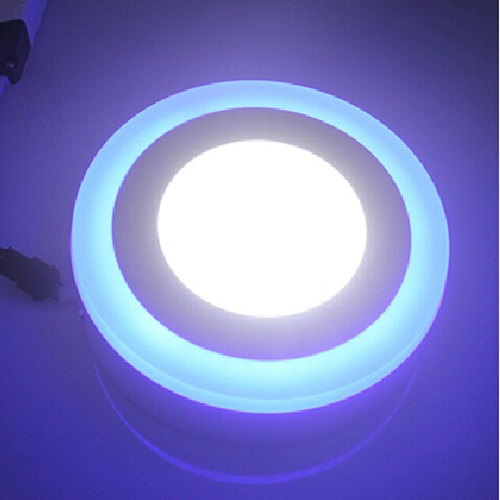 3+3 Watt Double Color Round Surface LED Panel Light Side 3D Effect Light (White & Blue)
