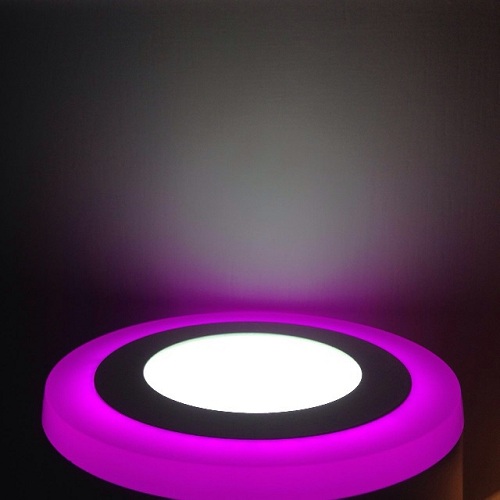 3+3 Watt Double Color Round Surface LED Panel Light Side 3D Effect Light (White & Pink)