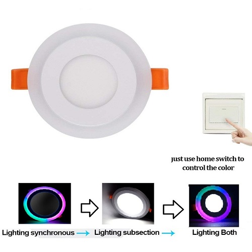 3 + 3 Watt Double Color Round LED Panel Light Side 3D Effect Light Color-PGB And White