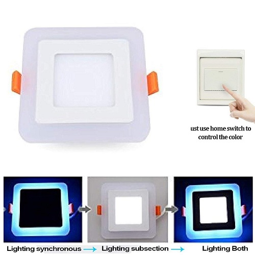 3 + 3 Watt Double Color Square LED Panel Light Side 3D Effect Light Color-Blue And White