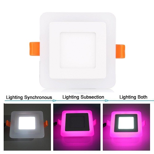 3 + 3 Watt Double Color Square LED Panel Light Side 3D Effect Light Color-White And Pink