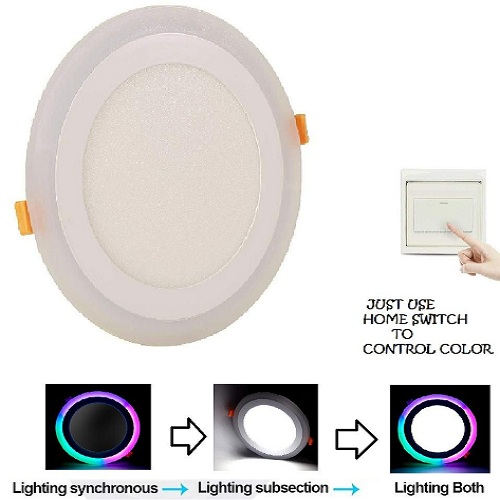 6 + 3 Watt Double Color Round LED Panel Light Side 3D Effect Light Color-PGB And White