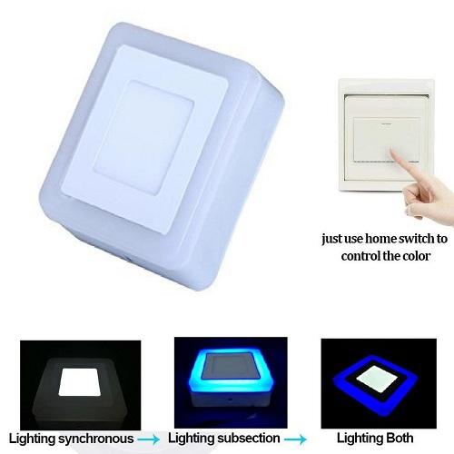 3+3 Watt Double Color Square Surface LED Panel Light Side 3D Effect Light (White & Blue)