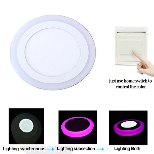 6+3 Watt Double Color Round Surface LED Panel Light Side 3D Effect Light (White & Pink)