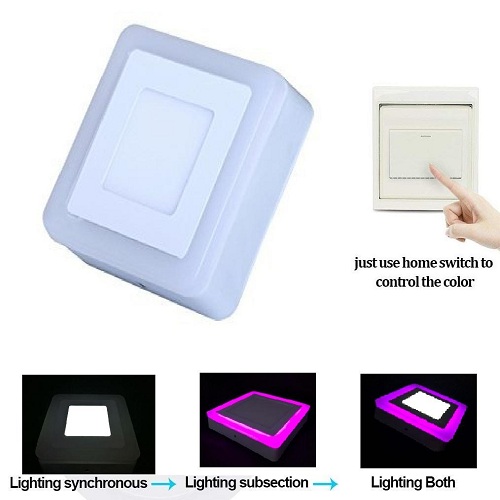 6+3 Watt Double Color Square Surface LED Panel Light Side 3D Effect Light (White & Pink)