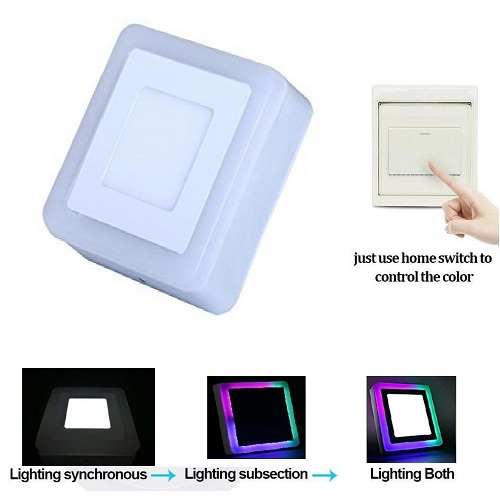 6+3 Watt Double Color Square Surface LED Panel Light Side 3D Effect Light (White & PGB)