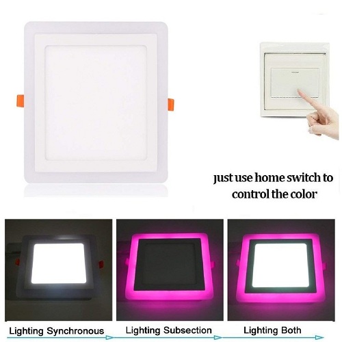 6 + 3 Watt Double Color Square LED Panel Light Side 3D Effect Light Color-Pink And White