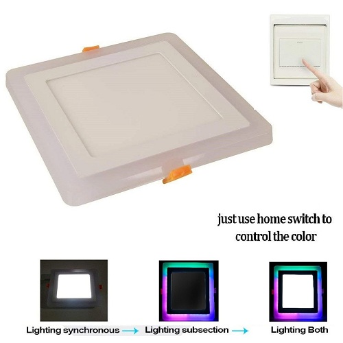 6 + 3 Watt Double Color Square LED Panel Light Side 3D Effect Light Color-PGB And White